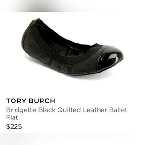Tory Burch Bridgette Quilted Leather Ballet Flats Padded Black Patent Toe US 8.5